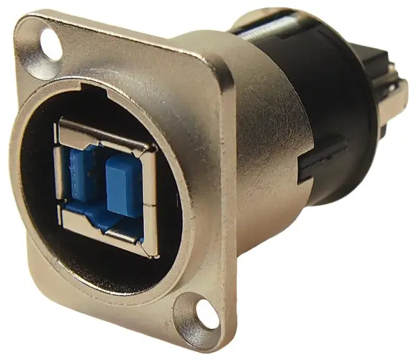 USB 3.0 Type B to A Socket Panel Mount Feedthrough Nickel Plated