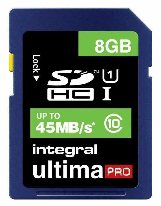 Integral 8GB Ultima Pro Carte mémoire SDHC - Classe 10 UHS-I, 45 Mo/s