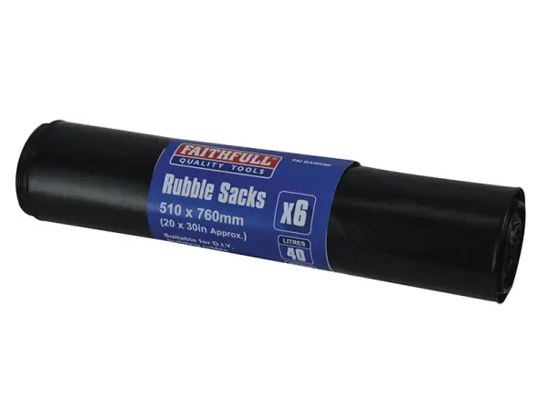 Faithfull Sacos Pesados para Entulho 510x760mm, 40L, Pack de 6