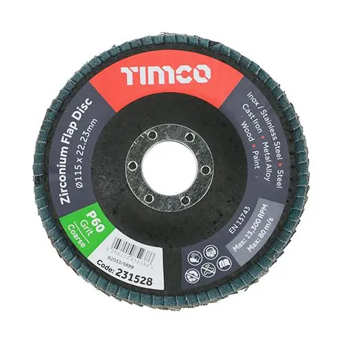 Timco Zirconium Flap Disc, Type 29 Conical, P60 Grit 115mm