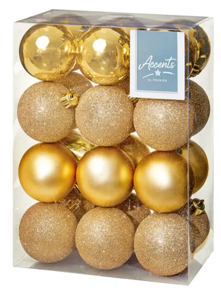 Raraion Champagne Gold Baubles, Shatterproof, Pack of 24