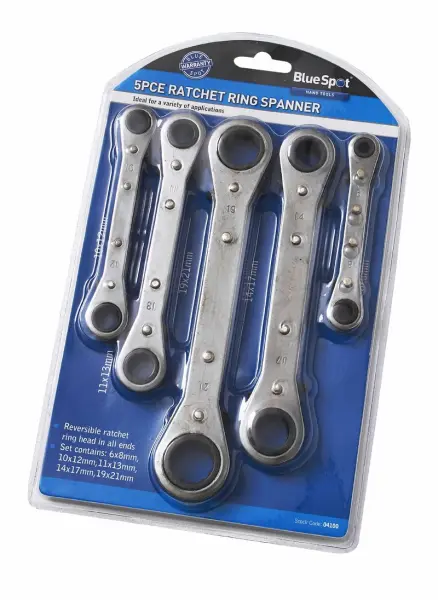 Blue Spot Tools 5-Piece Metric Ratchet Ring Spanner Set (6-21mm)