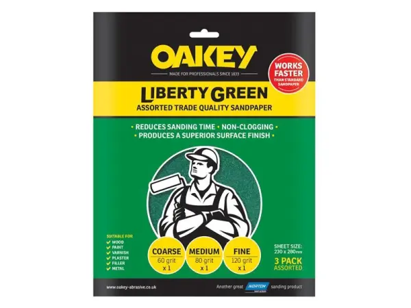 Oakey Liberty Green 氧化鋁砂紙 230 x 280毫米 混合裝 (3張)
