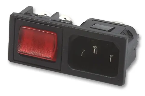 BULGIN POLYSNAP Entrada IEC com Interruptor Vermelho, 10A, 250V