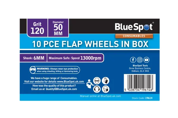 Blue Spot 10-Piece 50mm 120 Grit Flap Wheel Set