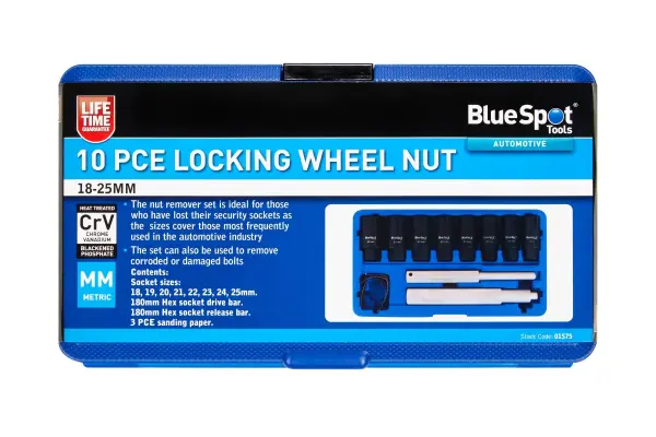 Blue Spot Tools - Set Penyingkir Nut Roda Berkunci 10 Keping (18-25mm)
