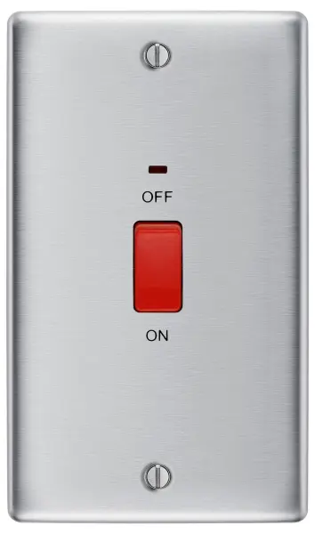 BG Nexus Metal 45A Cooker Switch with LED Indicator, Brushed Stainless Steel