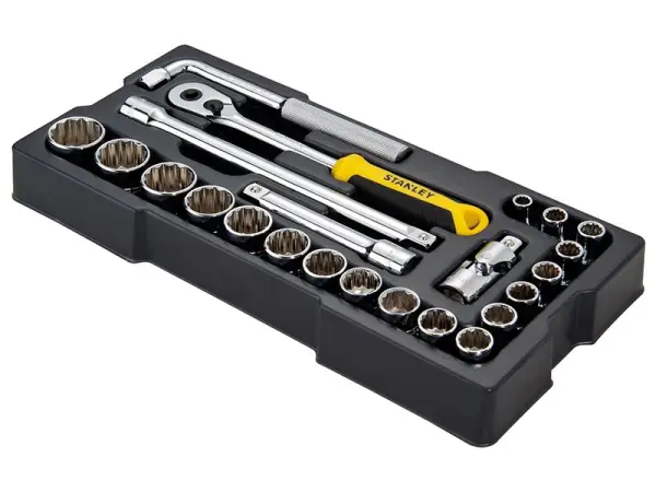 STANLEY 1/2in Drive 23-Piece Metric Socket Set, Chrome Vanadium Steel