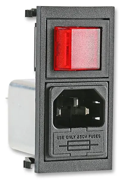 Bulgin IEC C14 Filtered Inlet with Switch, 6A 250V AC