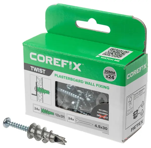 COREFIX Twist No Drill Self-Driving Plasterboard Wall Fixings