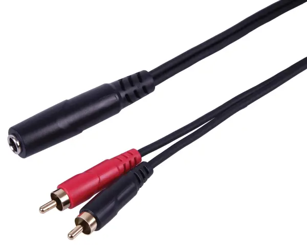 Pulse UK Stereo Jack Socket to 2x RCA Phono Plugs Lead - 6.35mm 0.2m