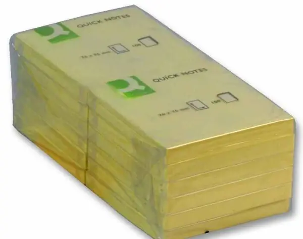 Q Connect - Nótaí Greamaithe Buí 76x76mm - Paca de 12 Pádaí (100 Bileog gach ce