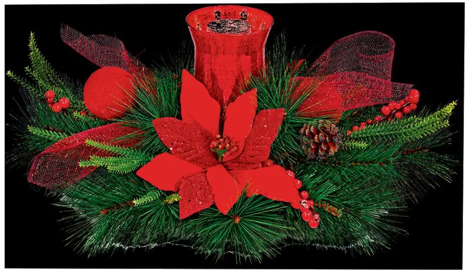 RARAION 60cm Poinsettia Red Festive Candle Holder