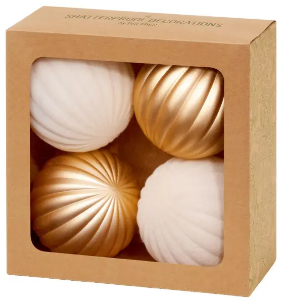 Premier Decorations 80mm Flock & Matt Pumpkin Baubles, Champagne Gold, Pack of 