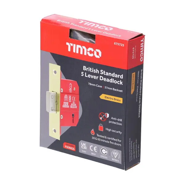 Timco - Serrure 5 levier BS CE encastrée Electro Brass 78 case / 57 backset