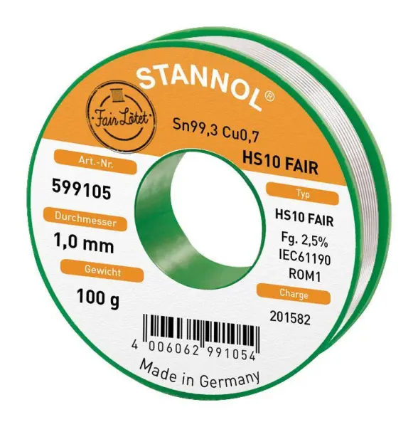 STANNOL Cínová pájka bez olova (Sn99,3/Cu0,7), 1,0mm, 100g
