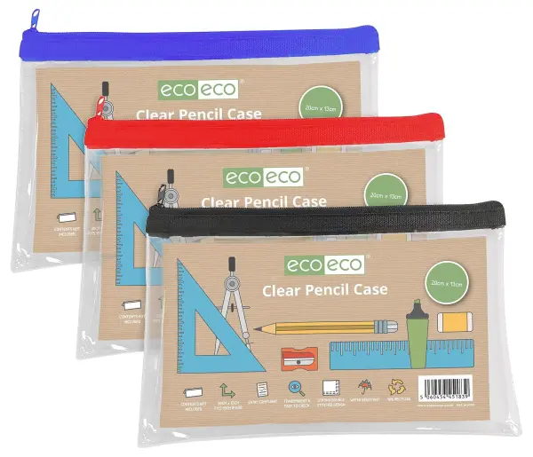 ECO-ECO Clear Flat PVC Pencil Case - 130x200mm
