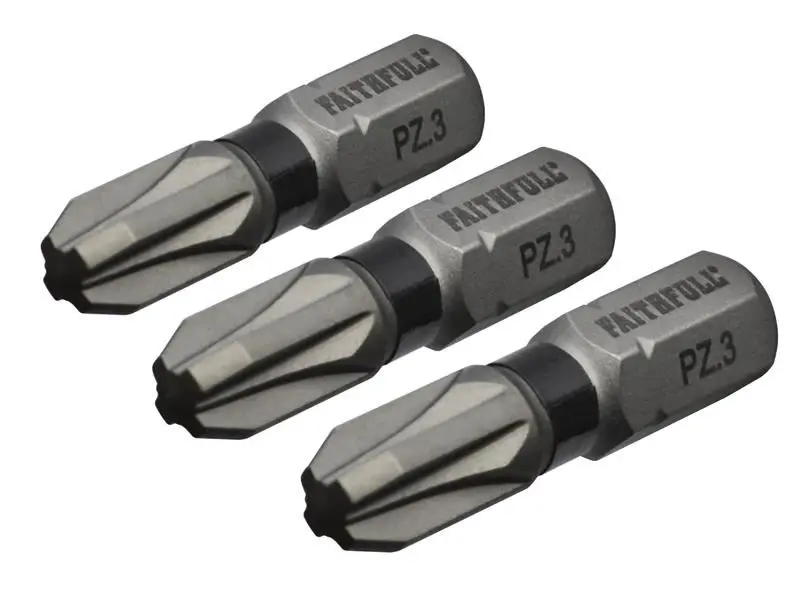 Faithfull Pozi PZ3 Impact Screwdriver Bits 25mm (Pack of 3)