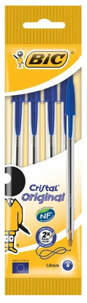 BIC Cristal Blauwe Balpennen, 4-Pack, 1mm Punt
