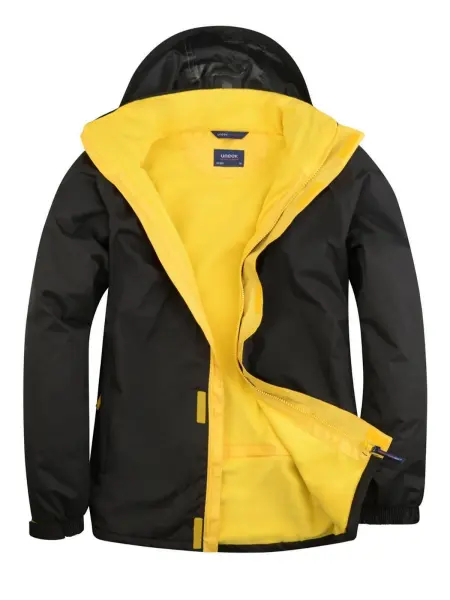 Uneek Unisex Deluxe Outdoor Jacket - Waterproof Polyester, Black/Yellow, XL