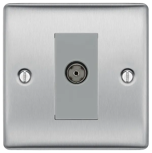 BG Nexus Metal Isolated Coaxial TV/FM Socket 1 Gang, Brushed Steel