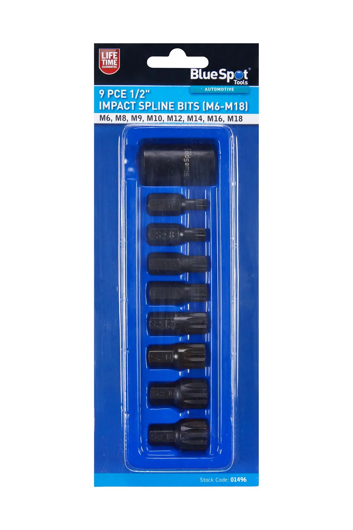 Blue Spot 9-Piece 1/2'' Impact Spline Bit Set (M6-M18)