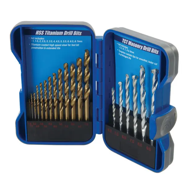 Silverline Titanium-Coated HSS & Masonry Drill Bit Set, 19-Piece, 1-9mm