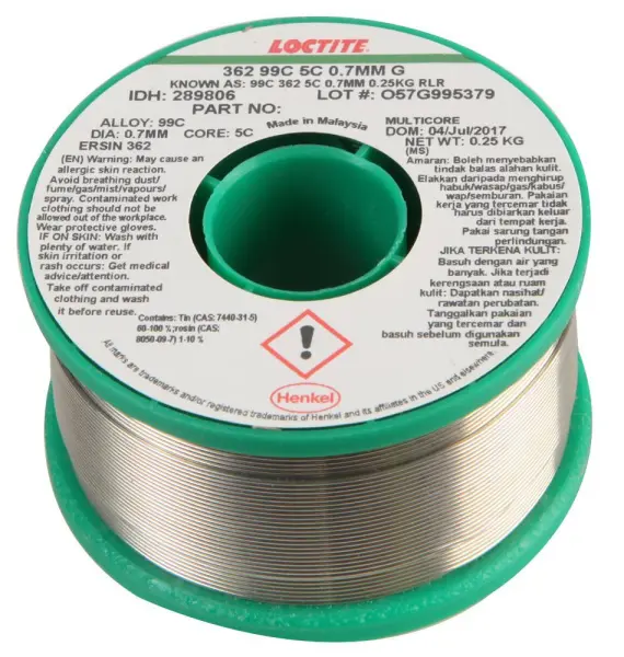 Fio de Solda sem Chumbo MULTICORE/LOCTITE com Fluxo, 22SWG, 0,7mm, 250g