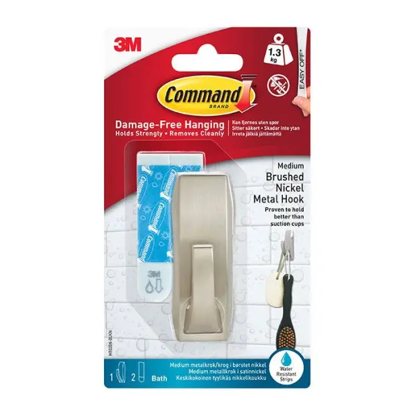Command Metal Nickel Bathroom Hook, 1.3 kg