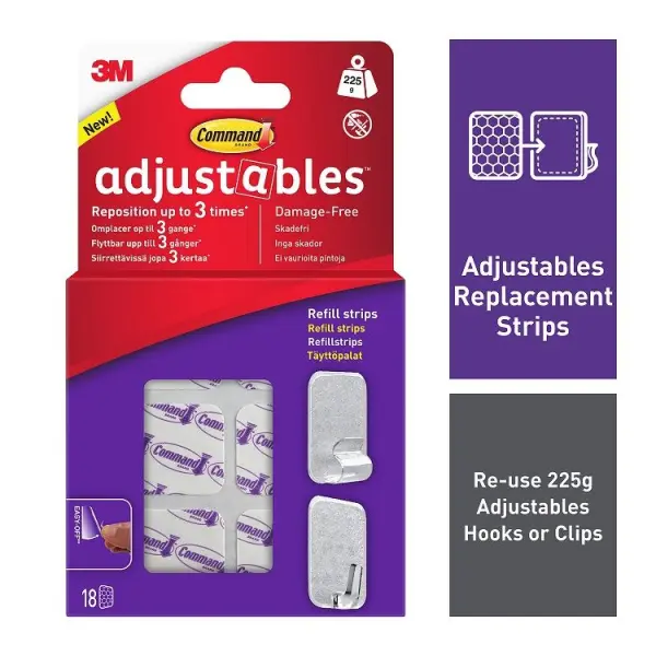 Command Adjustables Repositionable Refill Strips 225g 18pk