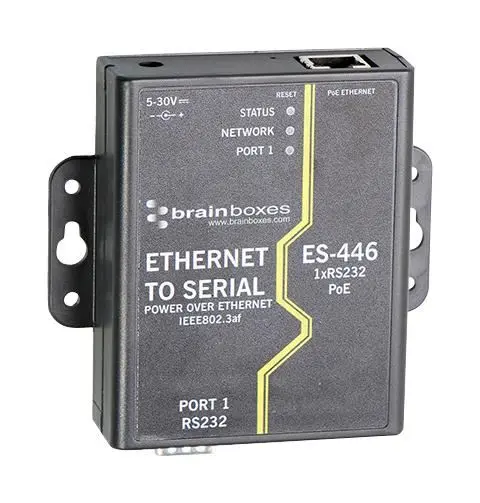 Brainboxes 1-Poort RS232 PoE Ethernet naar Seriële Adapter