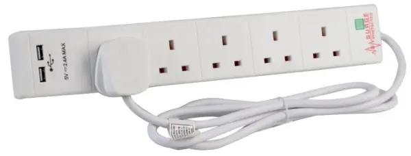 Pro Elec Prolunga 5 Vie con USB 2.4A, 2m, Bianco