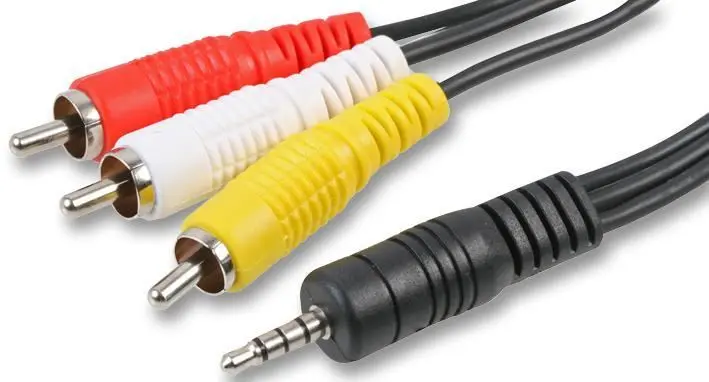 PRO SIGNAL - 3,5mm 4-Pol-Klinkenstecker auf 3x Cinch (RCA) Adapterkabel, 5m sch