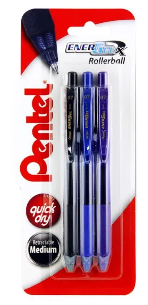 Pentel EnerGel X Gel Rollerbalpennen, 3-pack, verschillende kleuren