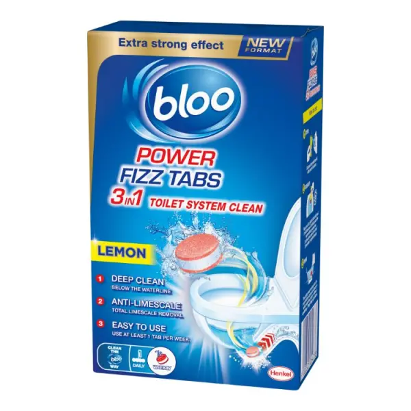 Bloo Power Fizz 3-in-1 Lemon Toilet Cleaning Tabs 8pk