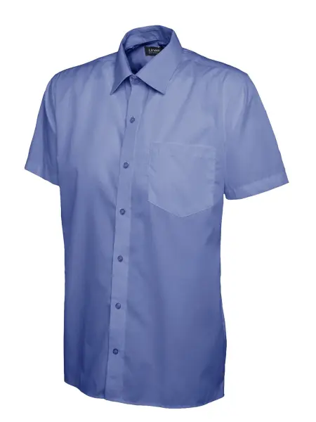 Unisex Short Sleeve Shirt - 65% Polyester 35% Cotton Poplin - Mid Blue - Size 3