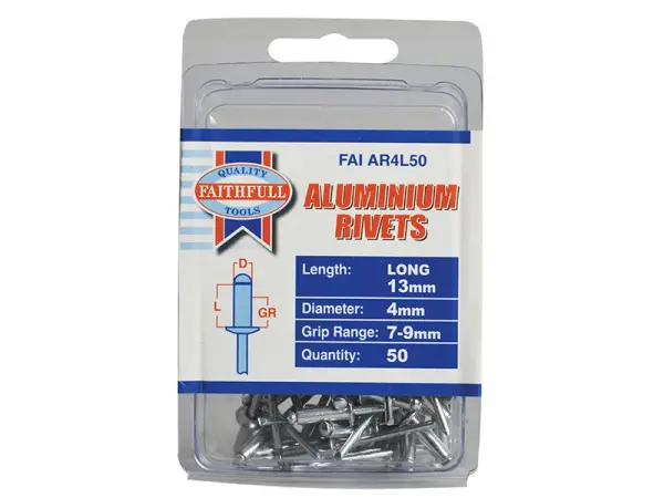 Faithfull Aluminium Rivets 4x13mm - Pack of 50