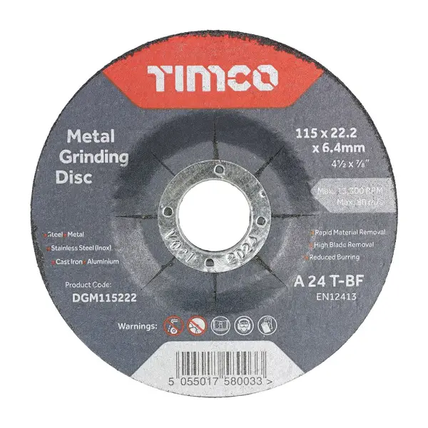 Timco Bonded Abrasive Grinding Disc Set, 115mm x 22.2mm, 25-Pack