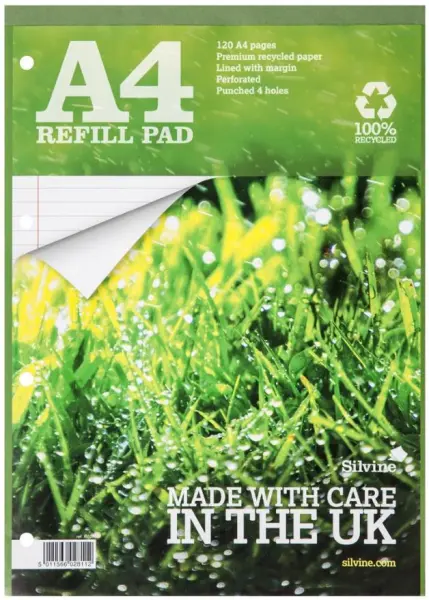 SILVINE מחברת A4 ממוחזרת ירוקה עם שורות, 120 דפים