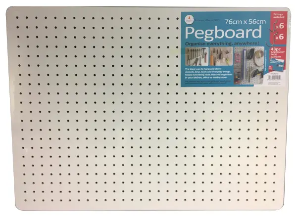 CATHEDRAL Peg Board with 12 Hooks, White 76x56cm