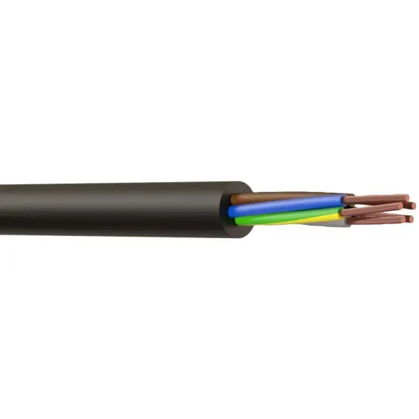 PRO-ELEC 5-Core 3185Y Mains Cable, Black - 1.5mm 50m