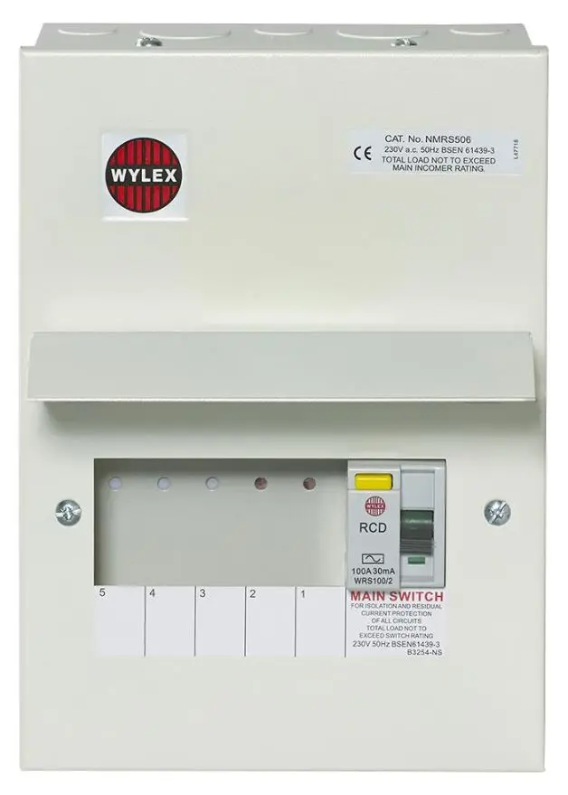 WYLEX 5-Way 금속 소비자 유닛, 100A 30mA RCD