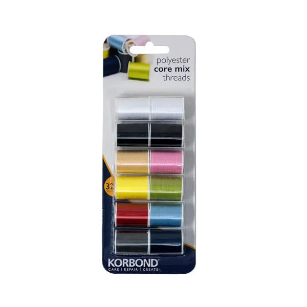 Korbond Polyester Core Mix Thread Blister Pack 12 x 32m