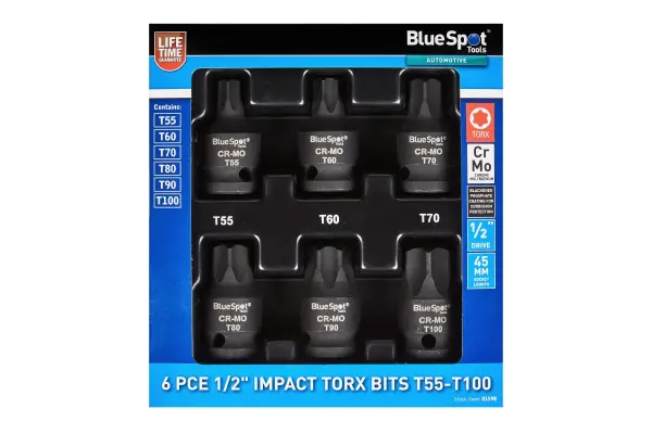 Blue Spot Tools 6-Piece 1/2 Drive Impact Torx Bit Set (T55-T100), 655 g