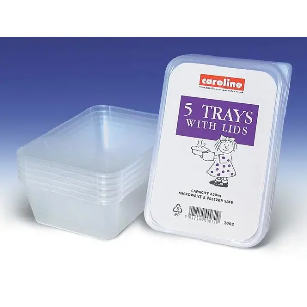 Caroline Plastic Tray with Lid 650ml, Pack of 5