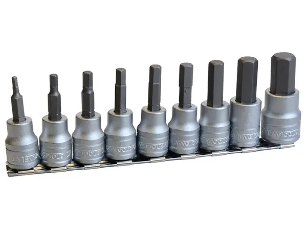 Teng 9-Piece 3/8in Drive Metric Hex Bit Socket Set on Clip Rail