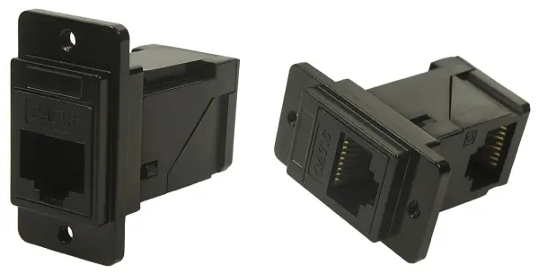 Dual RJ45 Cat6 Right Angle to Straight Socket, Black Metal