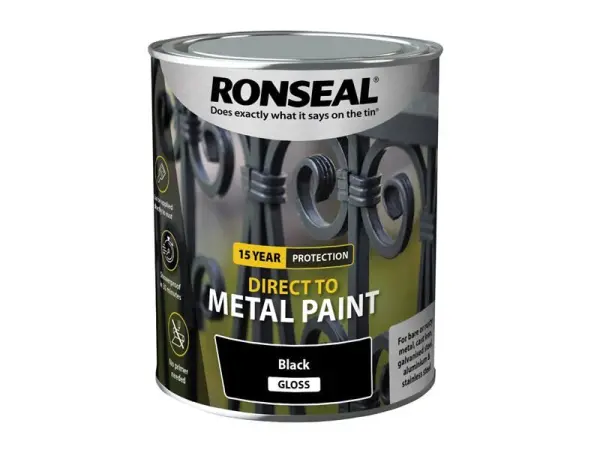 Ronseal Direct to Metal Paint, Black Gloss, 750ml