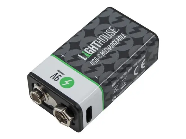 Lighthouse USB-C Rechargeable Batteries - 9V, Pack of 2