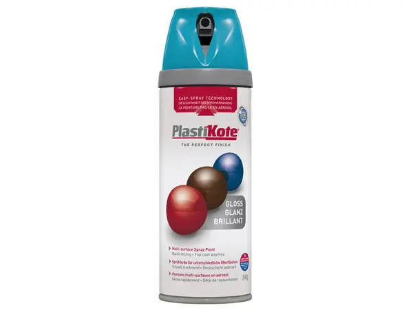 PlastiKote Twist & Spray Gloss Paint, Mediterranean Blue, 400ml